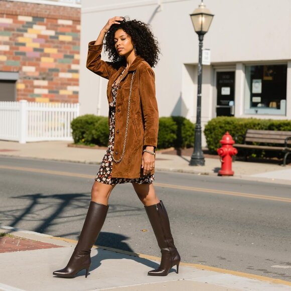 Women Chocolate Faux Leather Pointed Toe Tall Stiletto Heel  Zipper Dress Boot - Picture 6 of 7